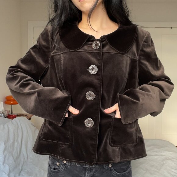 Vintage Velvet Peacoat Jacket Peter Pan Sleeve - Picture 3 of 10